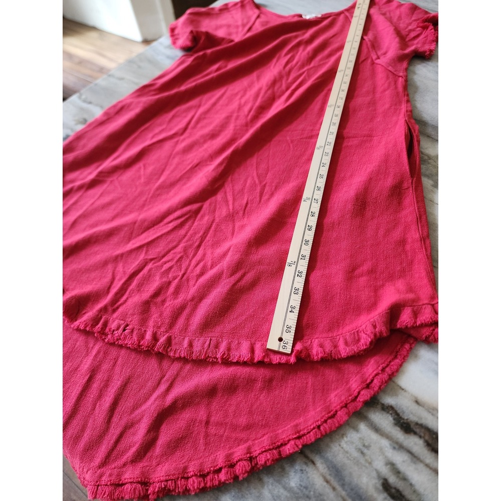 Umgee Red‎ Linen Blend Frayed Hem High Low Midi Shift Dress Oversized Small - Picture 9 of 9